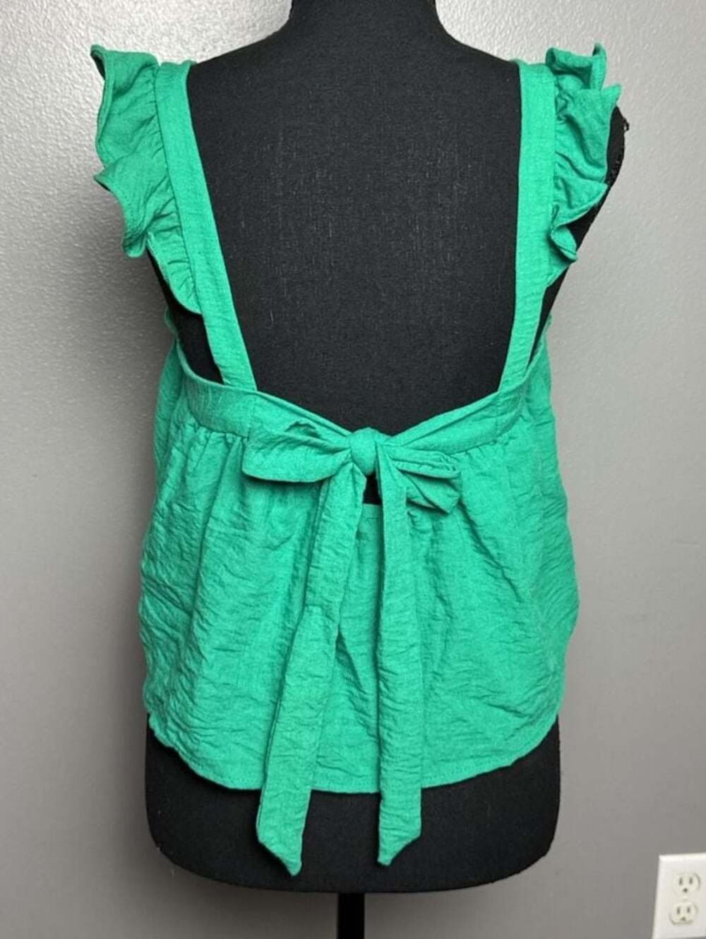 Sienna Sky Green Ruffle Strap Square Neck Tie Back Babydoll Top Medium - Picture 5 of 8